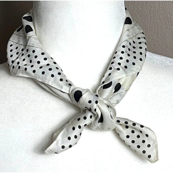 Michel Klein Scarf White Black Polka Dot 19" Square Kerchief Classic Unisex - Picture 2 of 9